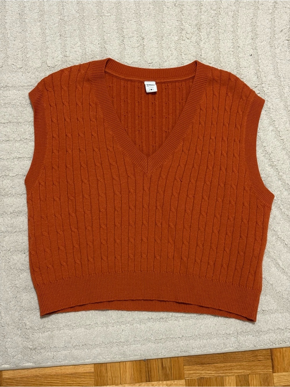 Cable-Knit V-Neck Sweater Vest in Rust